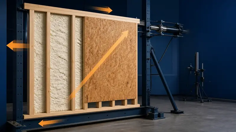 Conceptual wall racking test with closed-cell spray foam and structural sheathing
